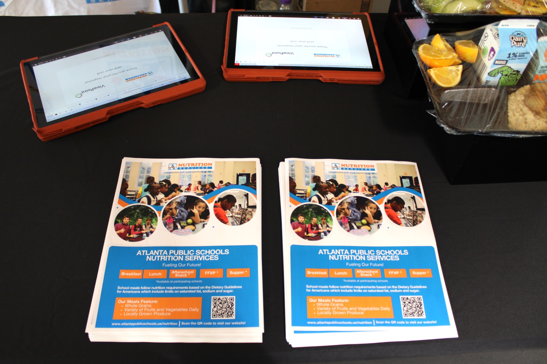 MealViewer feedback tablets and APS Nutrition Services information at the Chew Crew event