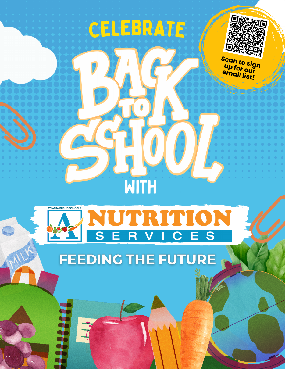 Celebrate Back to School with APS Nutrition Services flyer introducing the Feeding the Future launch