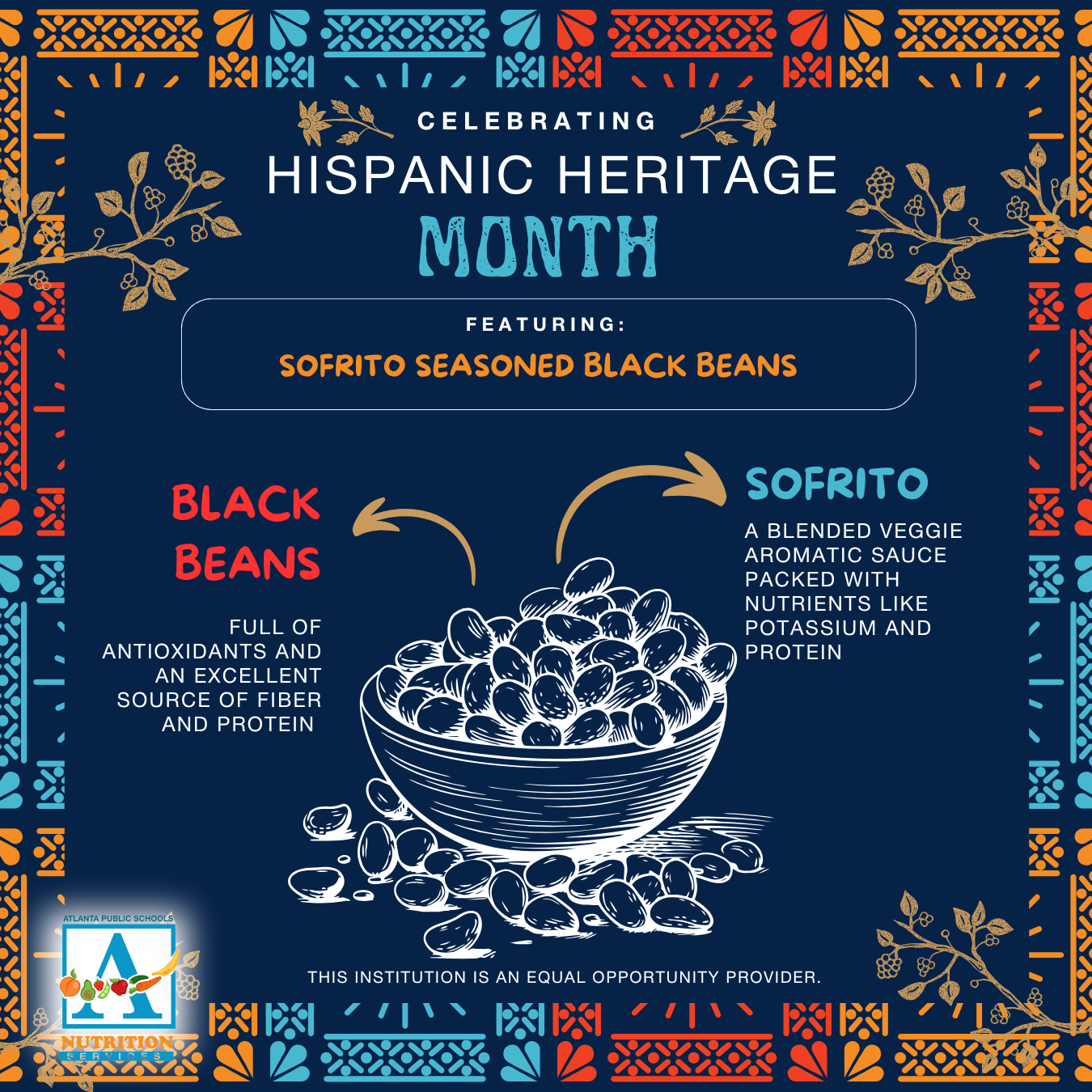 APS Nutrition Services graphic explaining sofrito seasoned black beans